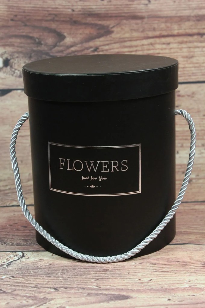 Darčeková krabica "FLOWERS" - čierna (v. 18 cm, p. 15,5 cm)