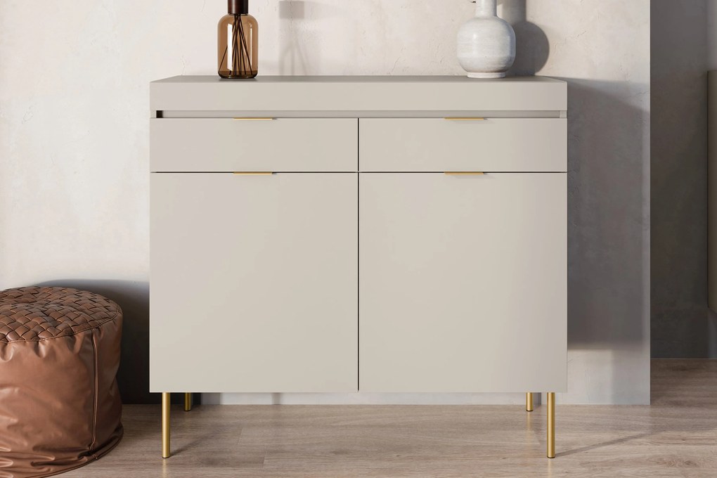 Komoda Sentia 105 cm s 2 zásuvkami - kašmírová / zlatá