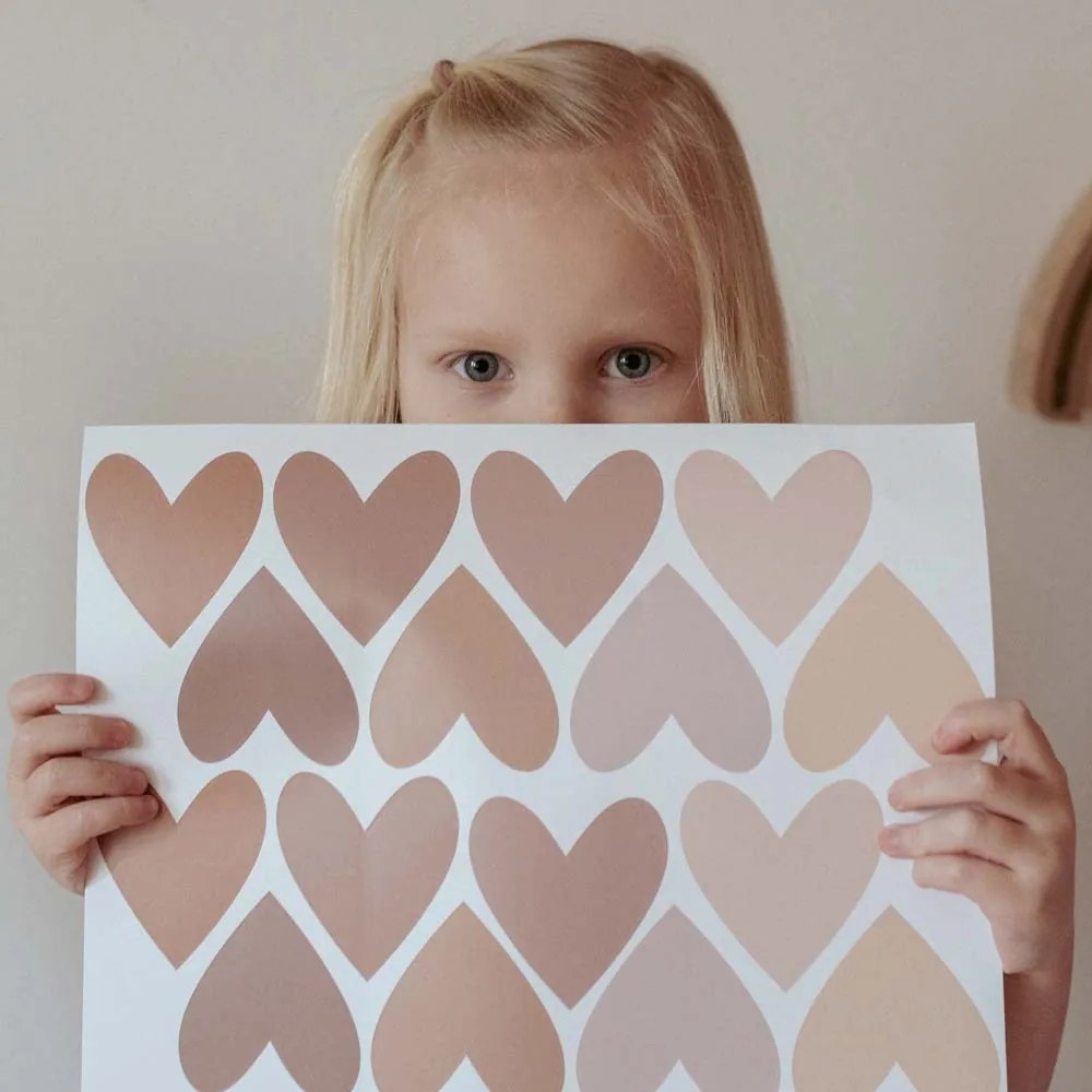 Samolepka do detskej izby sada srdca cappuccino ružová 6,5 cm