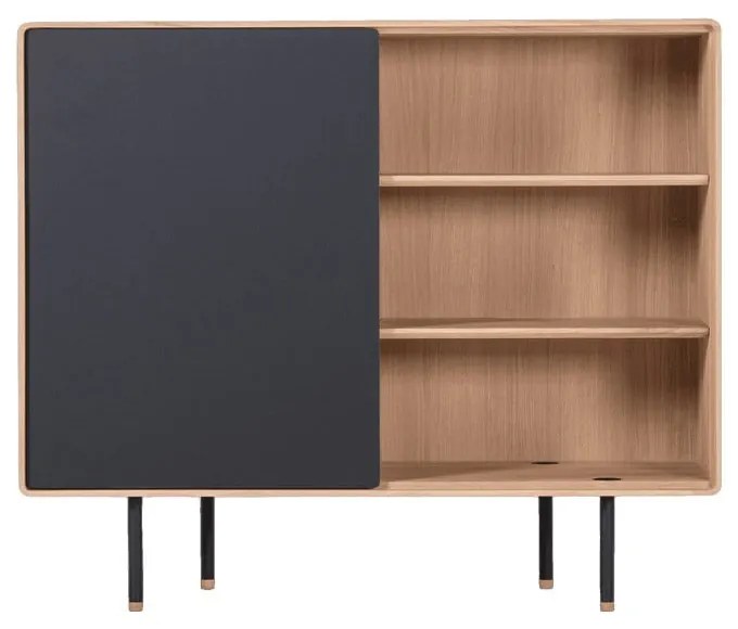 Nízka komoda z dubového dreva v čierno-prírodnej farbe 118x100 cm Fina – Gazzda