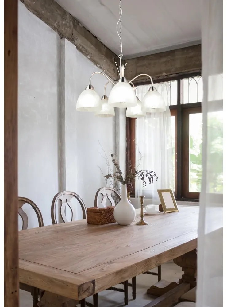 Závesné svietidlo so skleneným tienidlom v bielo-striebornej farbe ø 55 cm Dobby – Trio