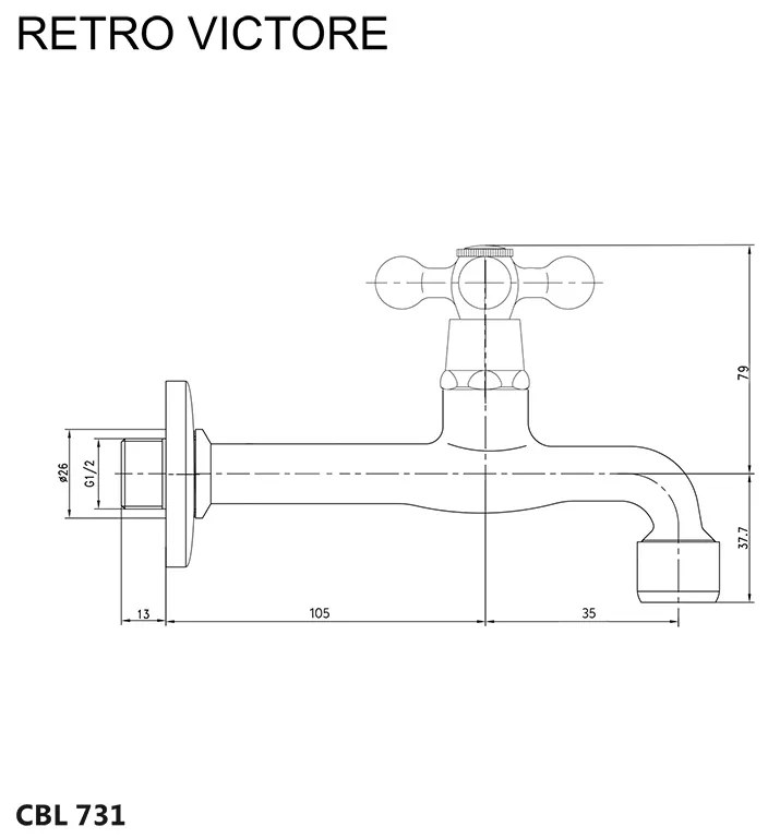 Mereo Mereo, Nástenný kohútik, Retro Viktorie, 1/2", chróm, MER-CBL731
