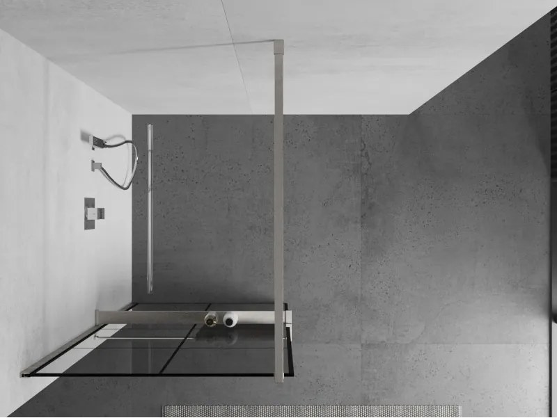 Mexen Kioto+, sprchová zástena Walk-In s poličkou a vešiakom 80 x 200 cm, 8mm číre sklo čierny vzor, brúsená oceľ profil, 800-080-121-97-77