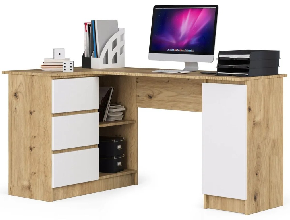 Rohový písací stôl B20 155 cm dub artisan/biely ľavý