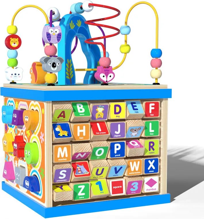 LEAN Toys Vzdelávacie puzzle Drevená kocka Abeceda vzor Sorter