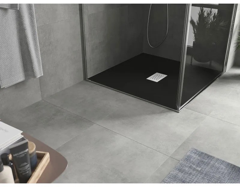 Mexen Hugo, štvorcová sprchová vanička SMC 100 x 100 cm, čierna, oceľová krytka, 42701010-X