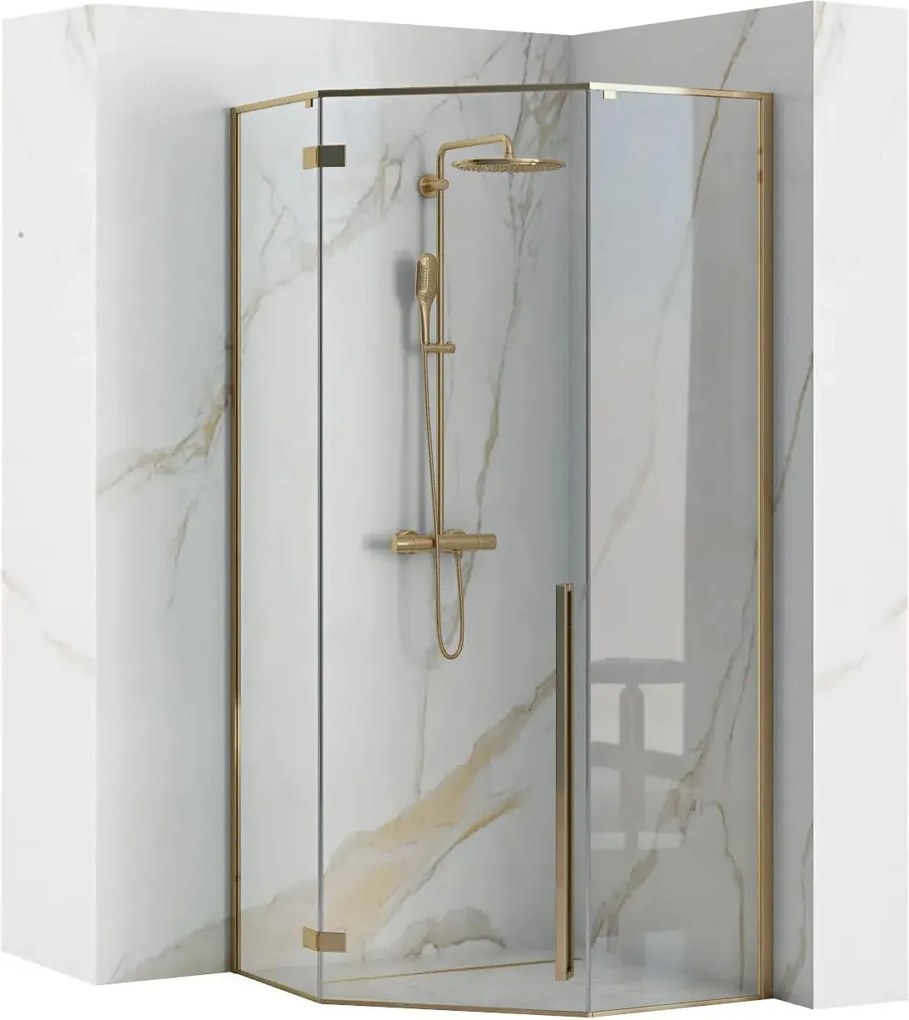 Rea Diamond Gold, päťuholníkový sprchový kút 100 x 100 cm, 6mm číre sklo, zlatá lesklá, REA-K6616