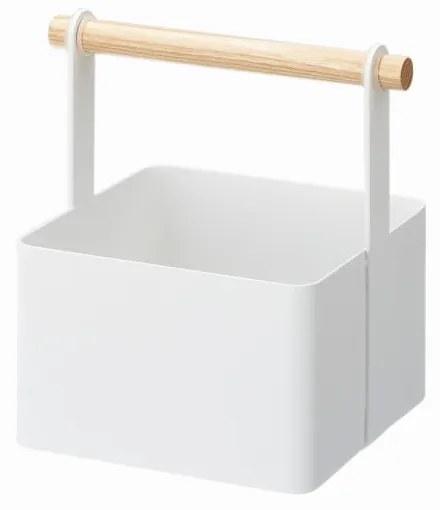 Biely multifunkčný box s detailom z bukového dreva YAMAZAKI Tosca Tool Box S, dĺžka 16 cm