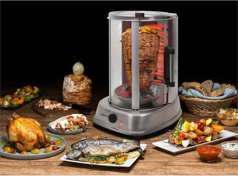 OneConcept Kebap Master Pro, vertikálny gril, 1500 W, strieborný