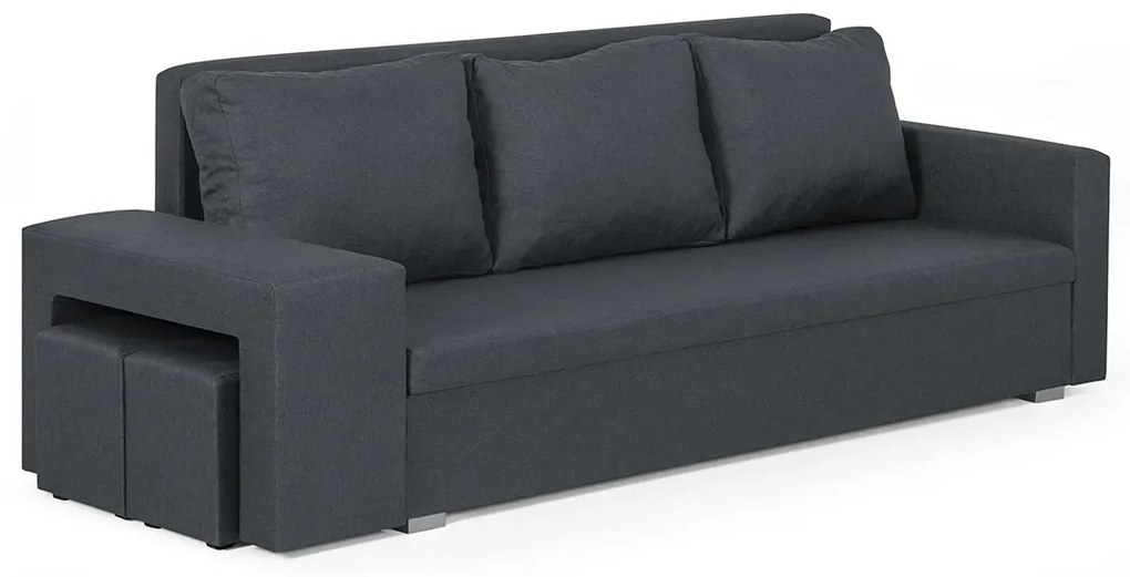 Rozkládací pohovka Dolar II Tmavě šedá  + 2 taburety