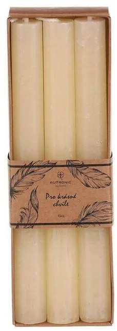 Súprava kónických sviečok, béžová, 6 ks, parafín