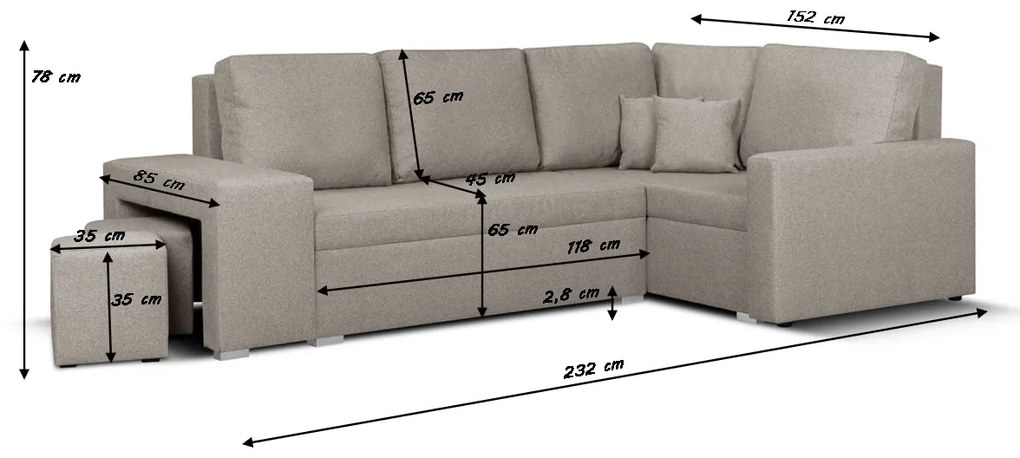 Rohová sedacia súprava s funkciou spania MODO2 s taburetkami Tyrkysová