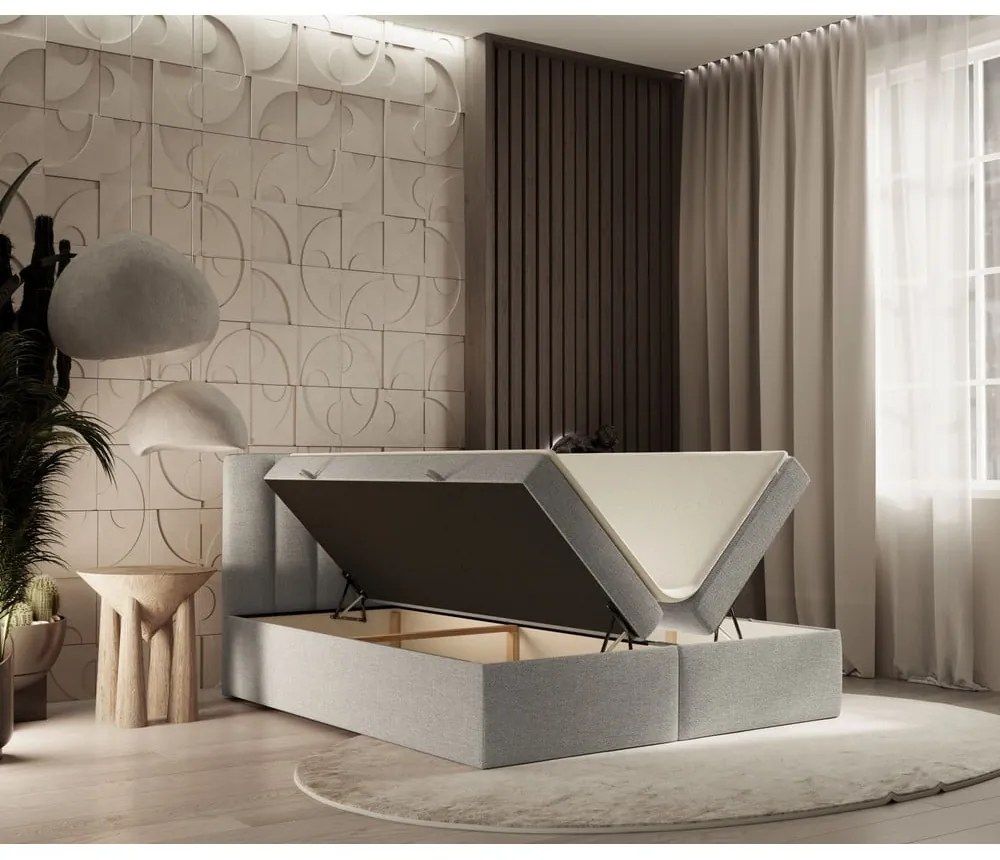 Svetlosivá boxspring posteľ s úložným priestorom 180x200 cm Novento – Maison de Rêve