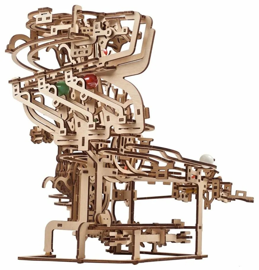 Ugears 3D drevené mechanické puzzle Guľôčková dráha reťazová