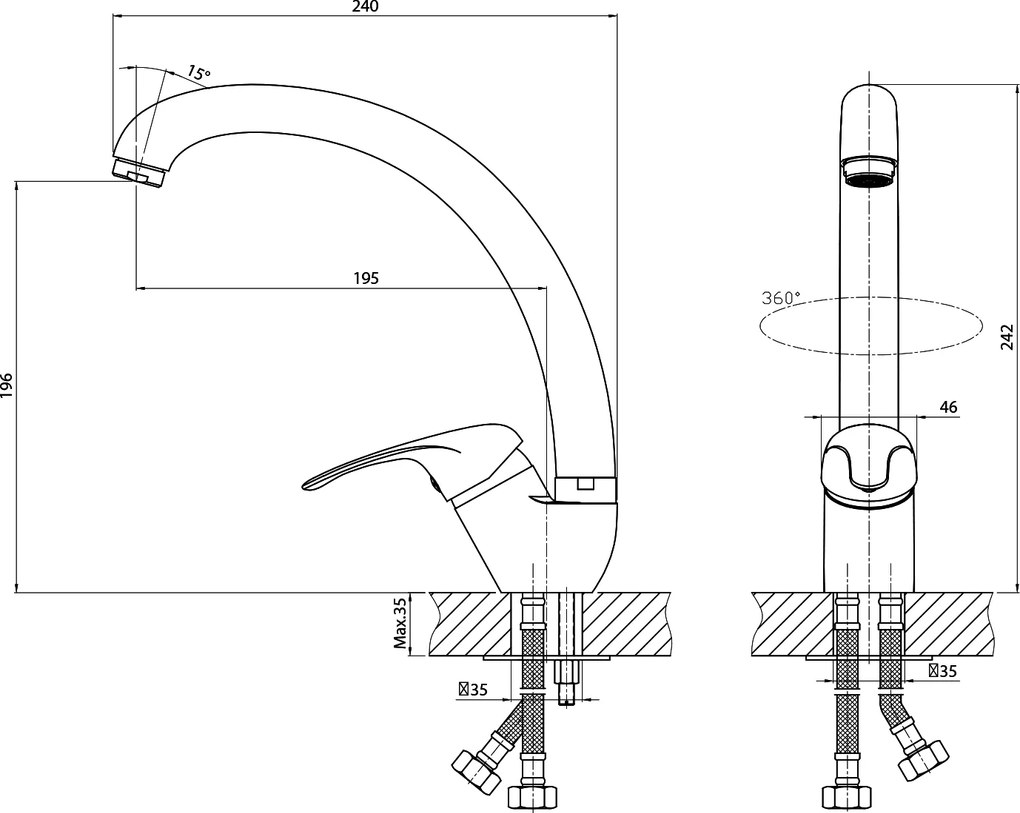 Aqualine KASIOPEA 35 stojanková drezová batéria, vysoké ramienko, chróm 1107-65
