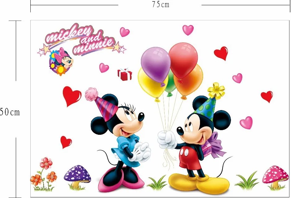 Veselá Stena Samolepka Mickey Mouse a Minnie Veľkosť: 75 x 120 cm