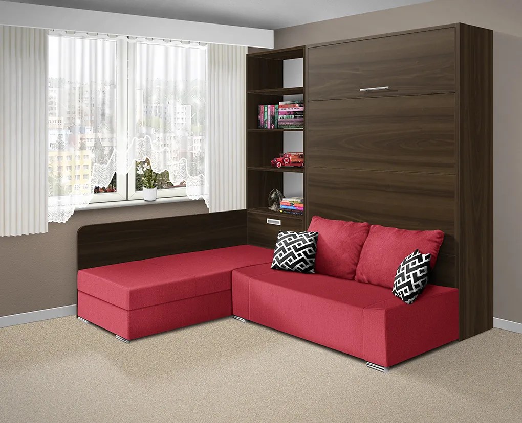 Nabytekmorava Sklápacia posteľ s pohovkou VS 21075 - 200x180 cm farba pohovky: Červená, Typ farebného prevedenia: Buk / dvere biele
