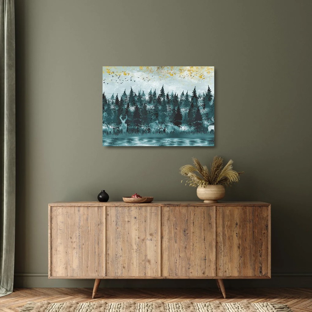 Sklenený obraz - Zvieratá v lese (70x50 cm)
