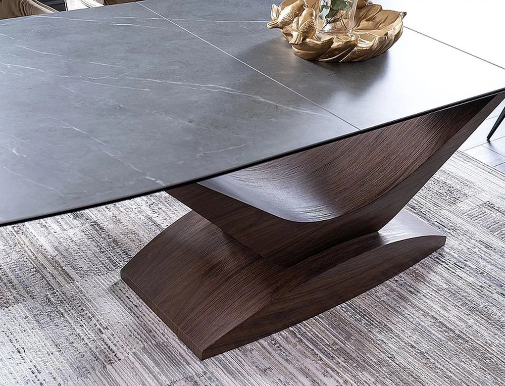 Jídelní rozkládací stůl Dolce 180/240 cm keramika šedý mramor/ořech