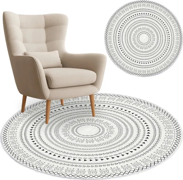 Protišmykový koberec NOVO krémový / čierny kruh