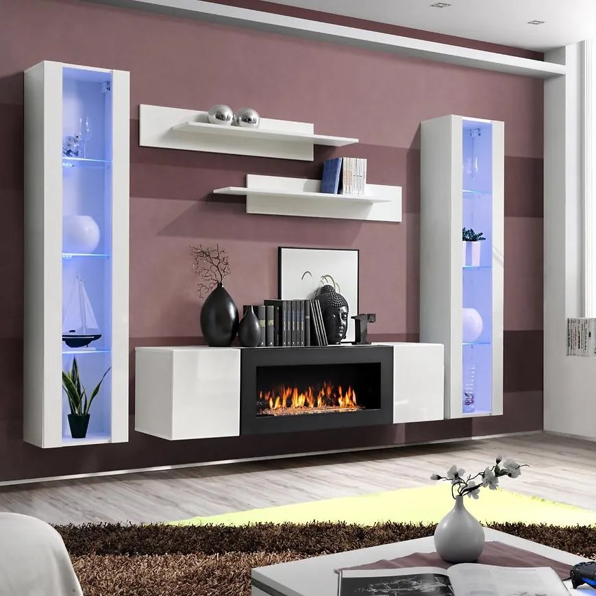 Obývacia stena + Biokrb Fly M2 + sklo  biela  + LED