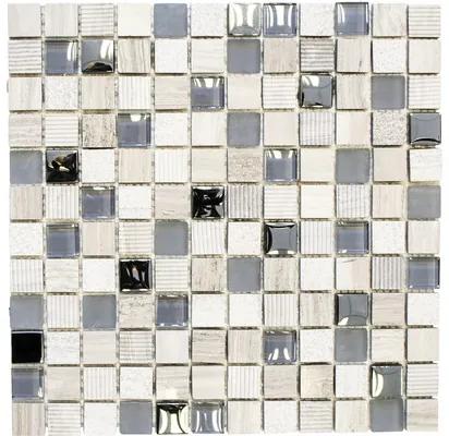 Sklenená mozaika s prírodným kameňom XCM HQ20 MIX SVETLO SIVÁ 30x30 cm