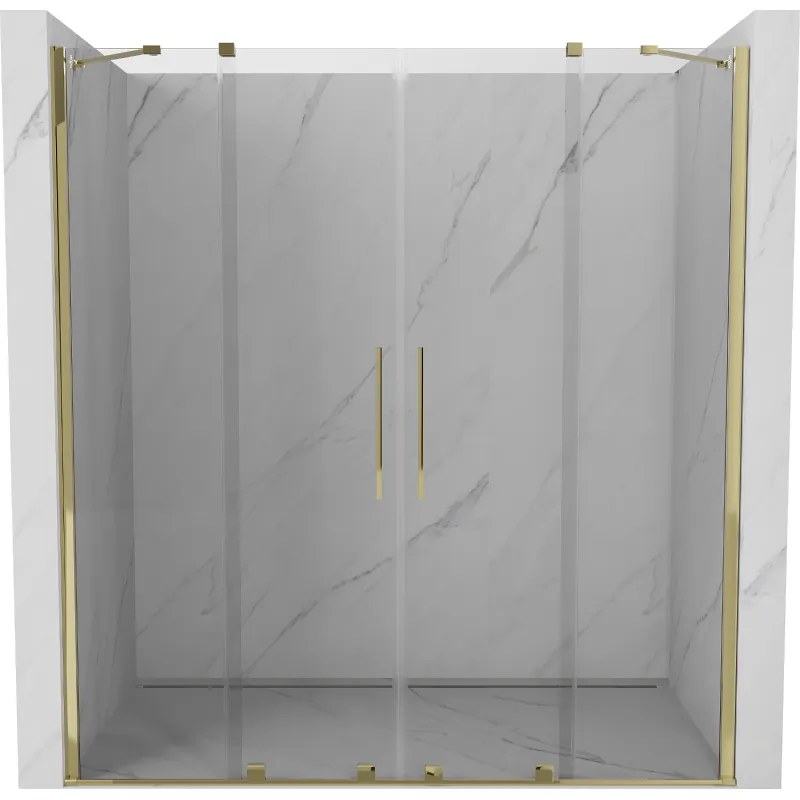 Mexen Velar Duo, posuvné dvere do otvoru 170x200 cm, 8mm číre sklo, zlatá lesklá, 871-170-000-02-50