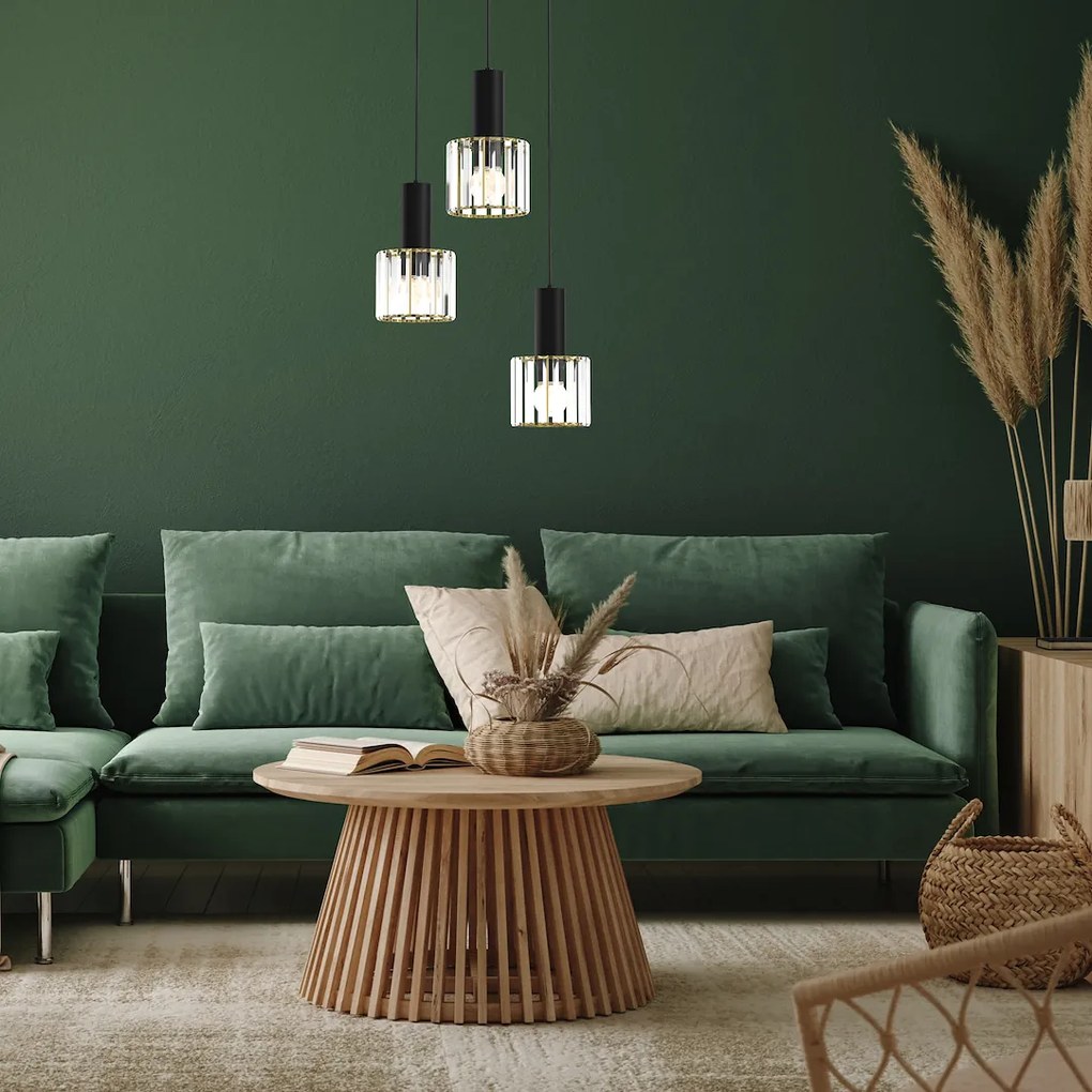 Závesné svietidlo Cristal, 3x transparentné krištáľové tienidlo, b/g, o