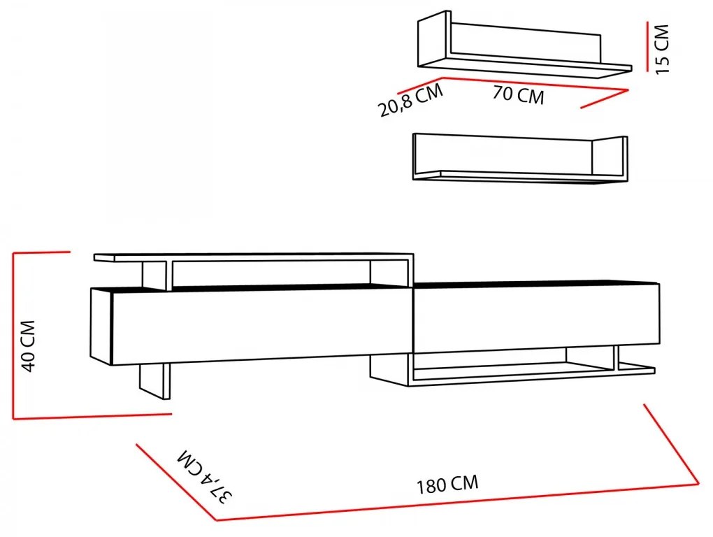 Obývacia stena Ayaz 180 cm biela/hnedá