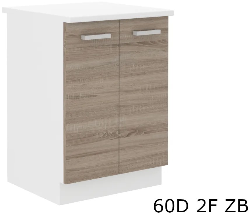 Kuchynská skrinka dolná dvojdverová s pracovnou doskou SOPHIA 60D 2F ZB, 60x82x60, biela/dub sonoma trufel