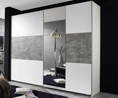 Šatníková skriňa Prenzlau, 218 cm, biela / sivý betón%