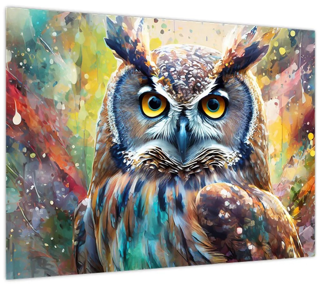 Sklenený obraz - Maľba sovy (70x50 cm)
