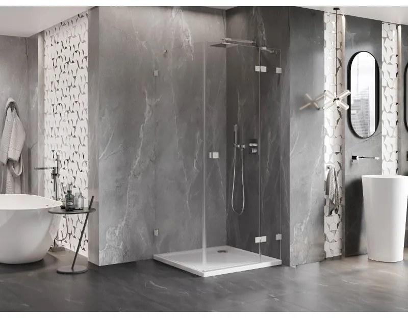 Mexen Lunar, výklopný sprchový kút pravý 80 x 80 cm, 8mm číre sklo, oceľový profil, 834-080-080-97-00-P