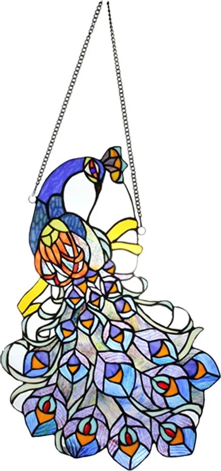 Závesný Tiffany panel páv Peacock Blue - 35*70 cm