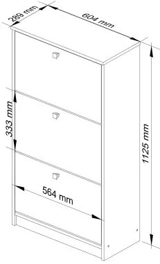3 krídlový botník 60 cm, dub sonoma / biely