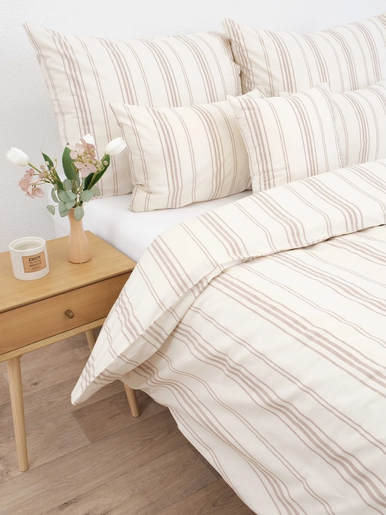 Francúzske bavlnené obliečky Natural - Prúžky béžové