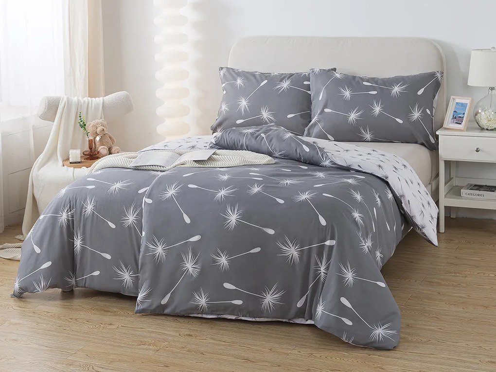 XPOSE® Bavlnené obliečky DANDELIA DUO na dve postele - sivé/biele