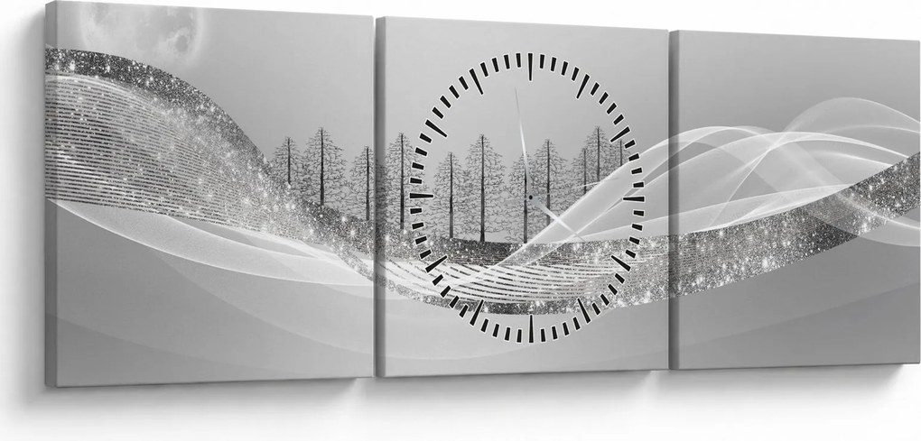 Obraz - Strieborná krajina (s hodinami) (90x30 cm)