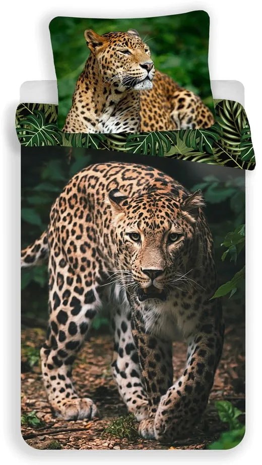 Bavlnené detské obliečky na jednolôžko 140x200 cm Leopard "Green" – Jerry Fabrics
