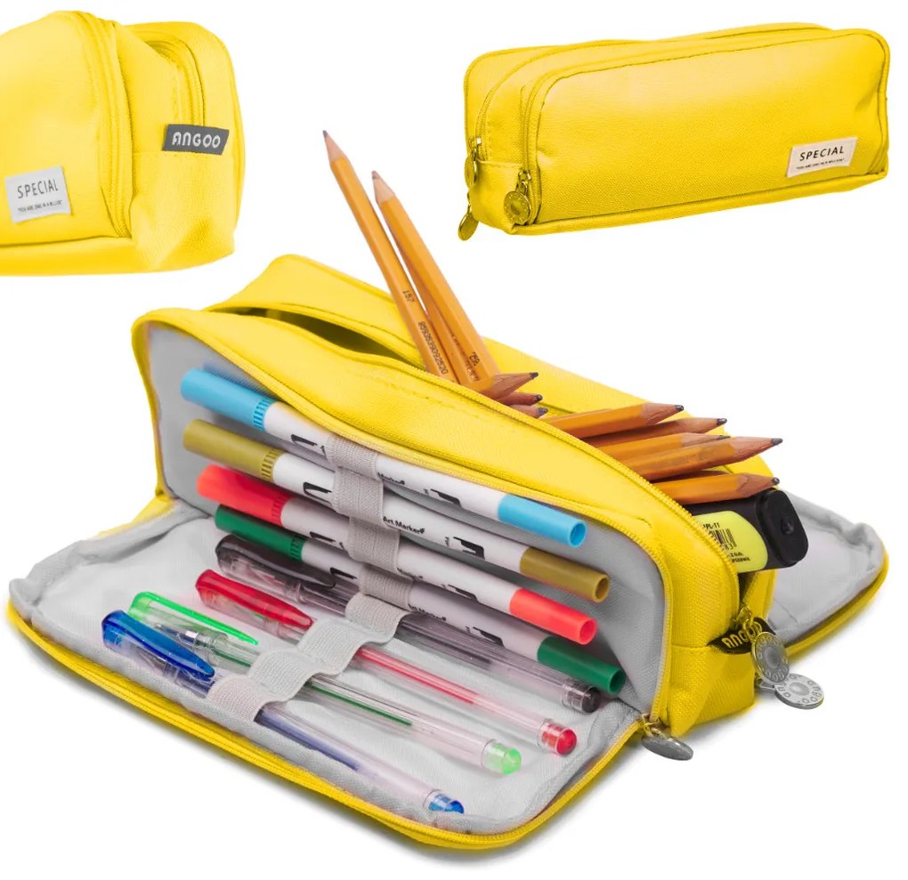 KIK Školský peračník trojité vrecúško vanity prípad 3v1 žltá