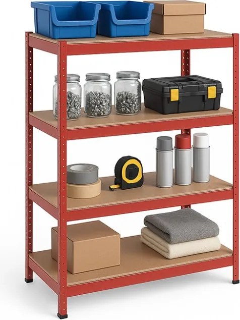 Akcia 10x Regál 150x70x30 cm lakovaný 4-policový, nosnosť 700 kg - červený