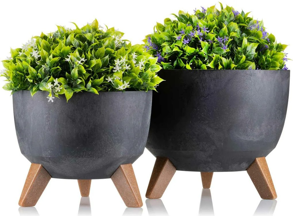 PLASTOVÝ KVETINÁČ ROSA LINEA SADA 2KS 15X24,3 CM+18,3X29,2 CM IMITÁCIA BETÓNU ČIERNA