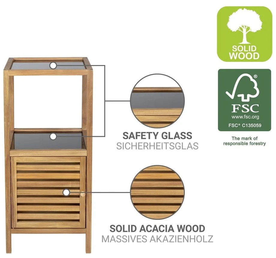 Čierna/v prírodnej farbe nízka/úzka kúpeľňová skrinka z masívu akácie 39,5x86 cm Fondi – Wenko