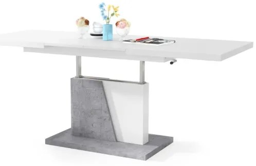 Rozkladací konferenčný/jedálenský stôl so zvíhacou doskou NINO biela/šedá betón