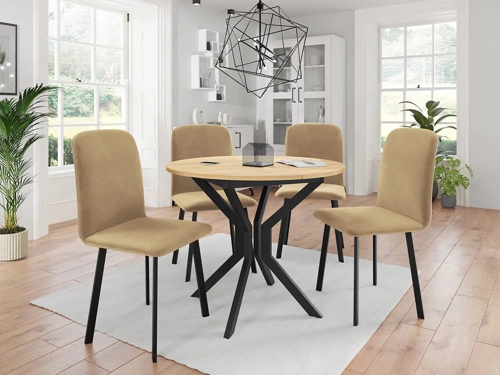 Jedálensky set so 4 stoličkami Kirtore M 90, Farby:: Amor Velvet 4321, Farby:: sivý mramor / čierna