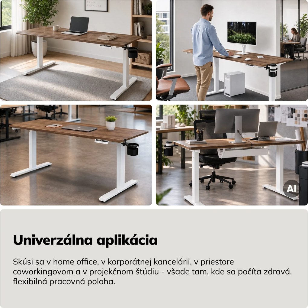 Elektrický stôl s nastaviteľnou výškou ergonomický biely/orech,1600x800 mm: ARIA