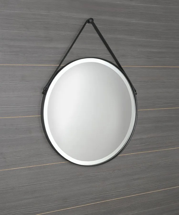 Sapho Sapho, ORBITER zrkadlo guľaté s koženým popruhom, ø 70cm, čierna matná, ORT070