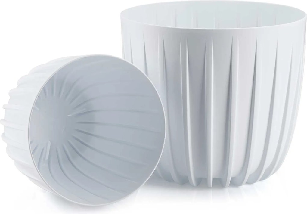 PLASTOVÝ KVETINÁČ STRIPPED SADA 2KS 18X15,5 CM+24X21 CM BIELA