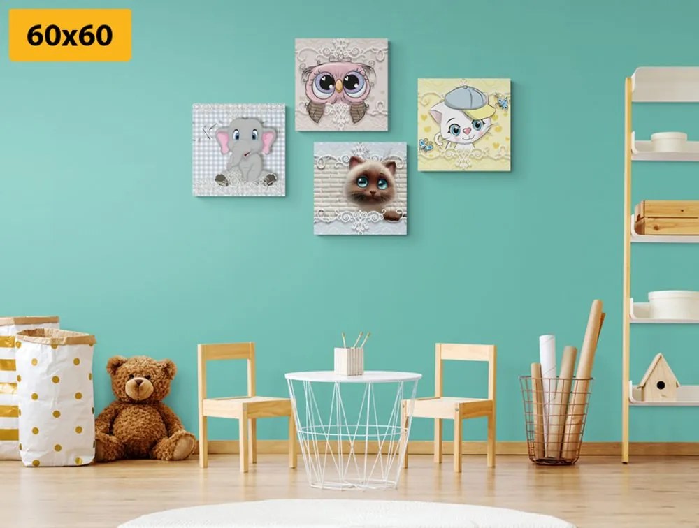 Set obrazov zvieratká v detskom prevedení Varianta: 4x 40x40