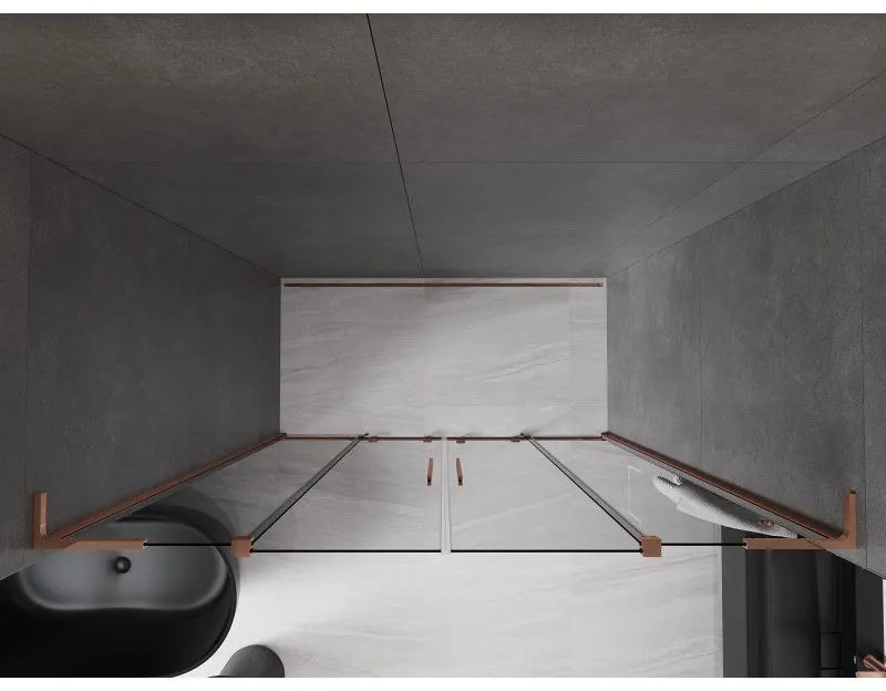 Mexen Velar L Duo, posuvné sprchové dvere do otvoru 200 cm, 8mm šedé sklo, ružové zlato, 871-200-003-42-60